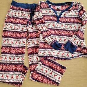 Lanz Pajama Matching Coord Set with Reindeer Print Women's Medium Holiday Jams